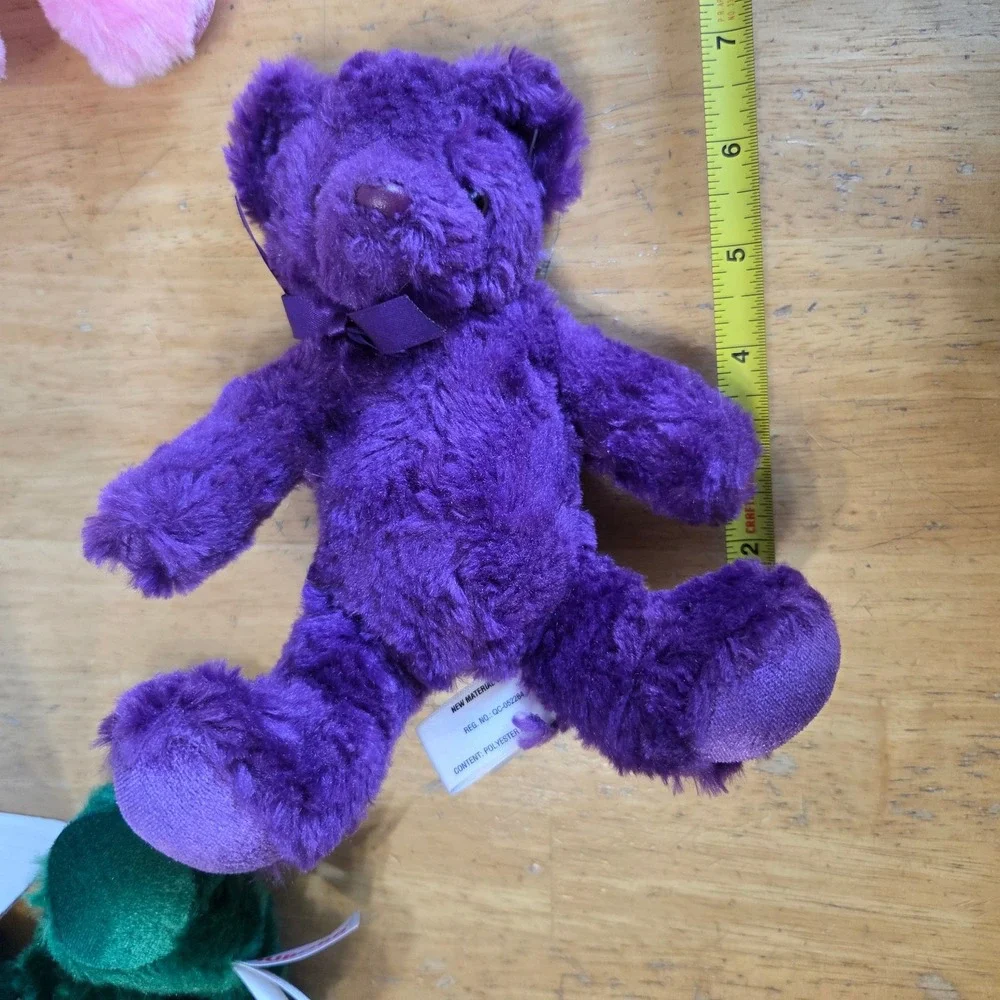 Aurora Lot of 7 Mini Plush Stuffed Animals Rainbow Vibrant Teddy Bear Colorful